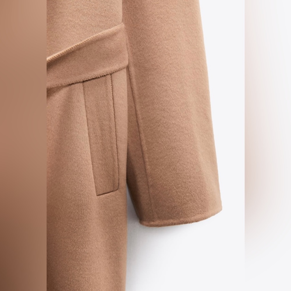 Zara coat wool blend oversized long camel belted rope trench coat - Picture 4 of 7
